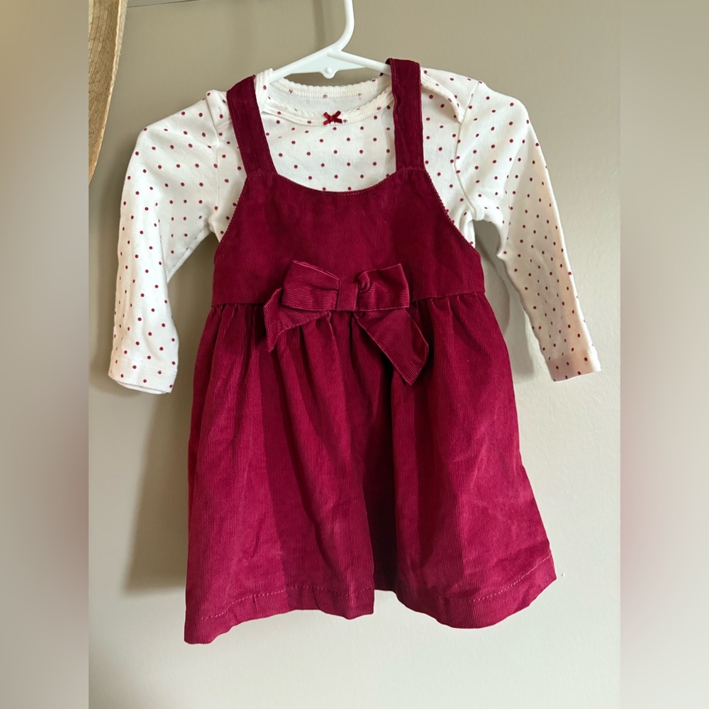 Carters Deep Red Dress w/ Onesie sz 9 months